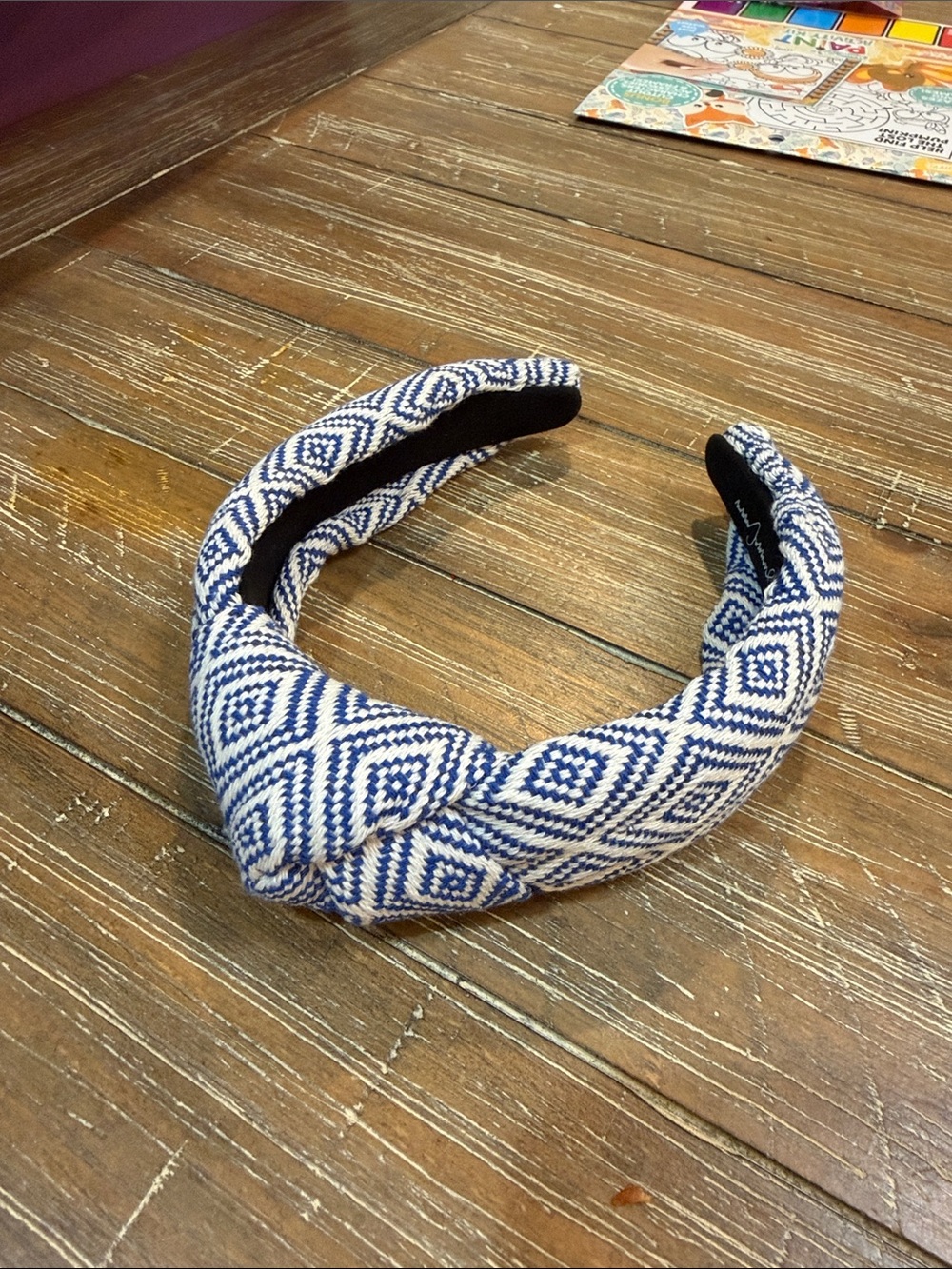 Knotted Blue & White Geometric Headband